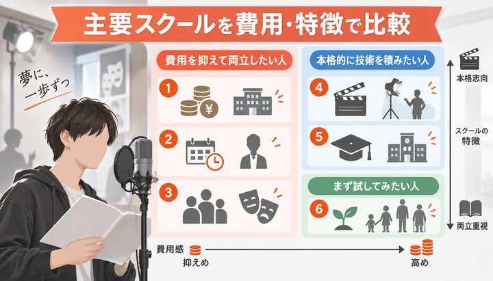 主要スクールを費用・特徴で比較